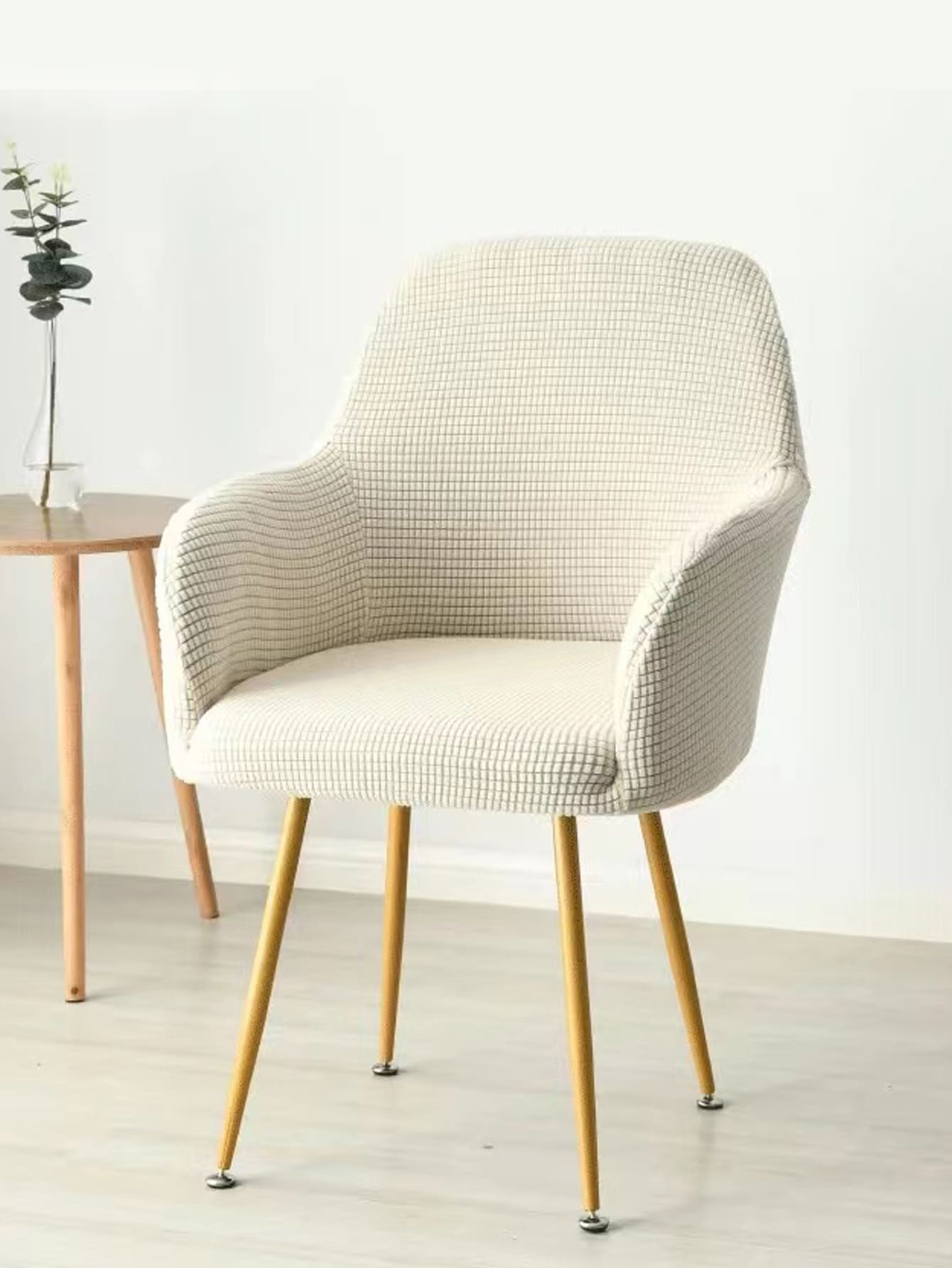 1入組素色有彈性老虎凳椅套 - 米色 - 查看 1