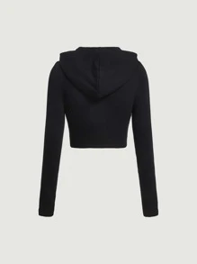 SHEIN MOD Zip Up Lace Up Hoodie - Black - View 8