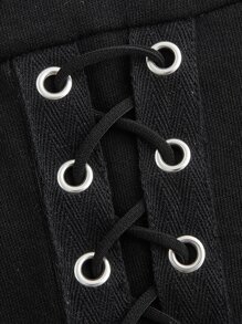 SHEIN MOD Zip Up Lace Up Hoodie - Black - View 6