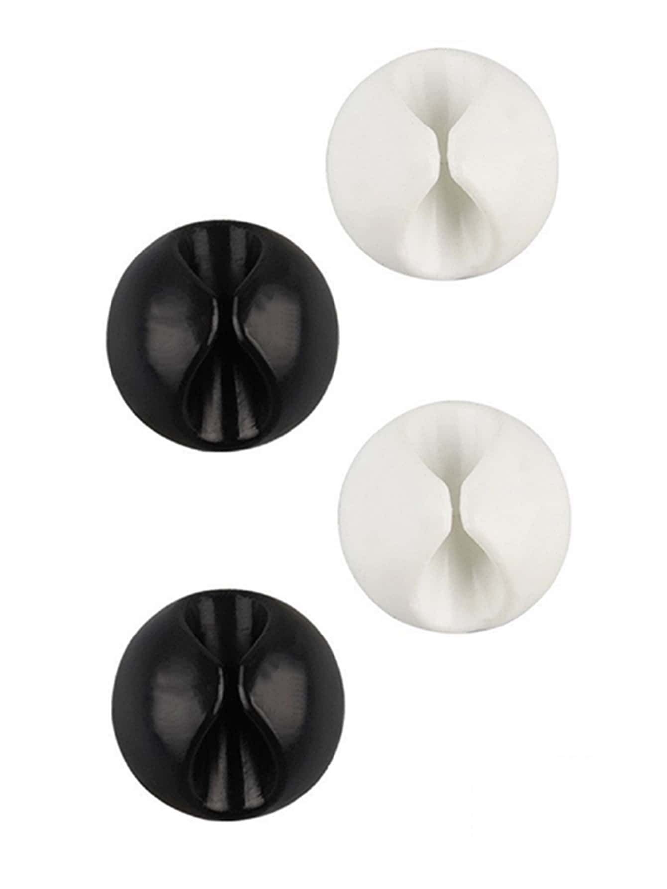4 piezas Organizador de cables de goma portátil con un solo orificio - Blanco y Negro - Ver 1