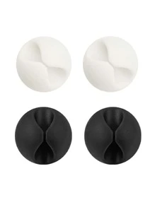 4 piezas Organizador de cables de goma portátil con un solo orificio - Blanco y Negro - Ver 2