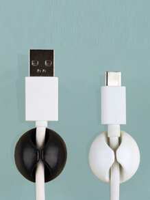 4 piezas Organizador de cables de goma portátil con un solo orificio - Blanco y Negro - Ver 6