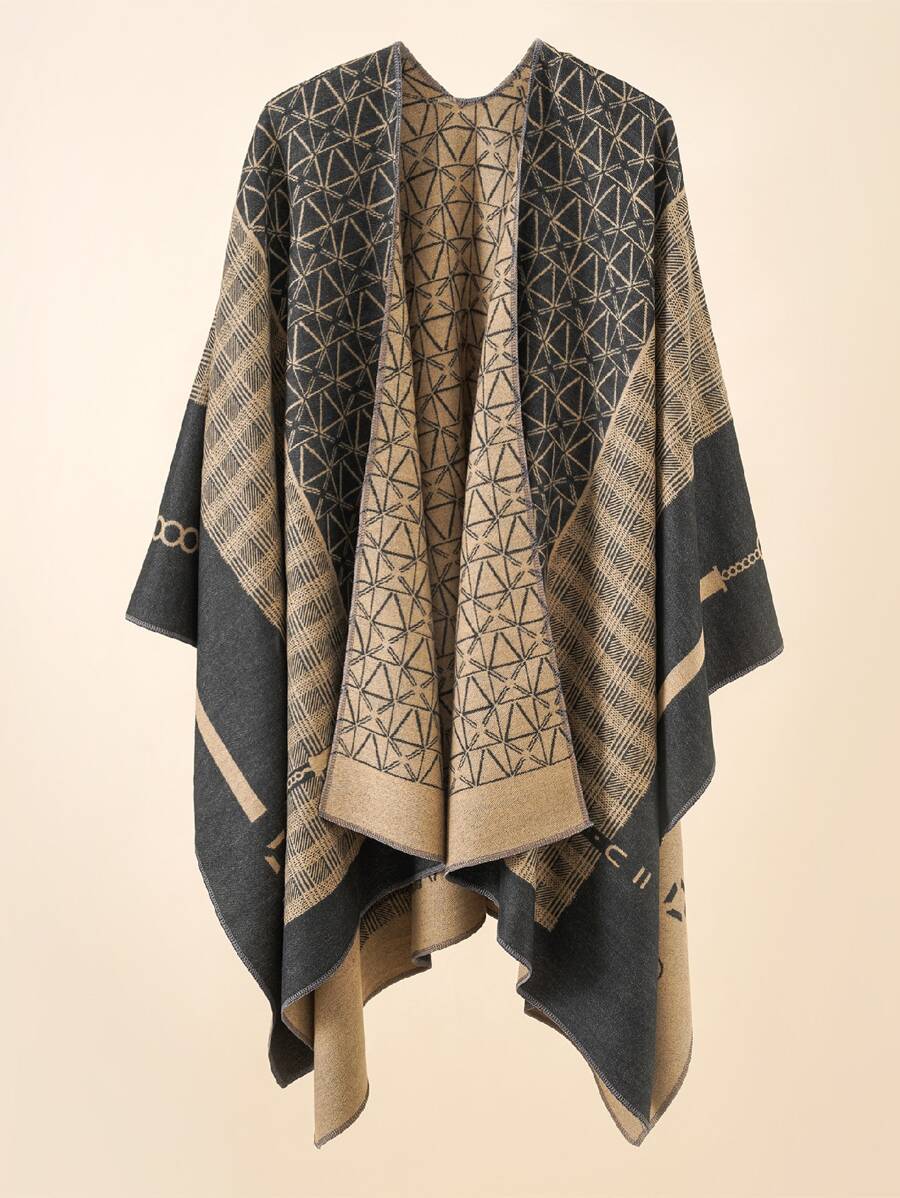 1 chiếc khăn choàng Poncho họa tiết kẻ caro hình học dành cho nữ, khăn choàng ấm áp thường ngày mặc ngoài cho mùa thu/đông - Nhiều màu - Xem 1
