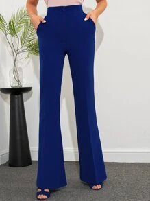 EURMUSE Solid Flare Leg Suit Trousers - Royal Blue - View 1