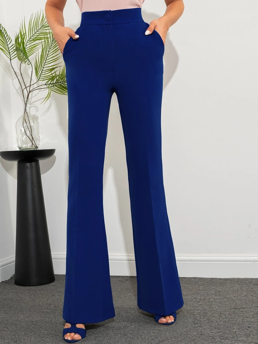 EURMUSE Solid Flare Leg Suit Trousers - Royal Blue - View 1