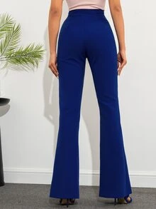 EURMUSE Solid Flare Leg Suit Trousers - Royal Blue - View 2