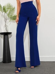 EURMUSE Solid Flare Leg Suit Trousers - Royal Blue - View 3