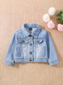 Chaqueta de mezclilla con detalle de solapa deshilachada para bebé niña de 1 pieza