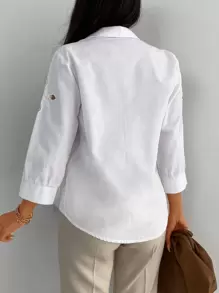 EURMUSE Cotton Eyelet Embroidery Cut Out Button Front Shirt - White - View 2