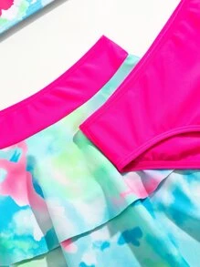 年轻女孩扎染心形印花比基尼套装搭配沙滩裙夏日海滩 - 彩色 - 查看 4