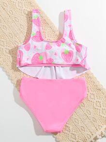 Young Girl Random Strawberry Print Bikini Set Summer Beach - Multicolor - View 2