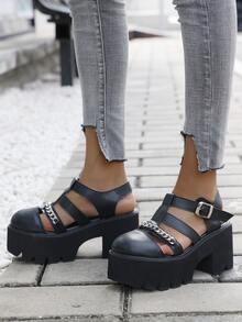 Zapatos de corte con diseño de cadena plataforma - Negro - Ver 5