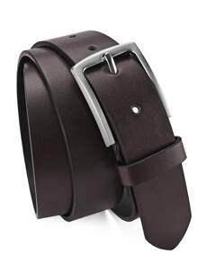 1條男士方形棕色拼針皮革扣帶，用於裝飾褲子，時尚商務中腰帶，適合日常休閒穿著