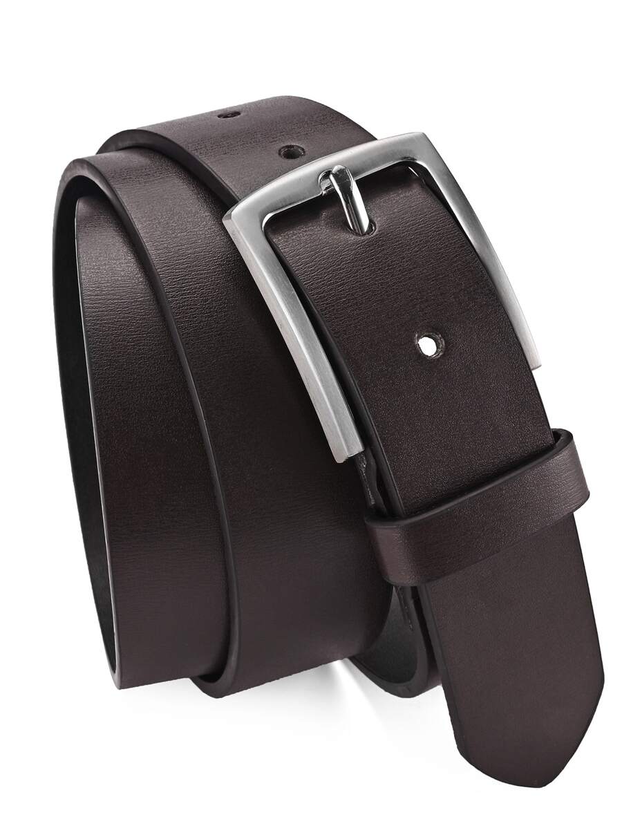 1條男士方形棕色拼針皮革扣帶，用於裝飾褲子，時尚商務中腰帶，適合日常休閒穿著