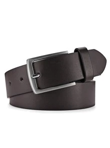 1條男士方形棕色拼針皮革扣帶，用於裝飾褲子，時尚商務中腰帶，適合日常休閒穿著