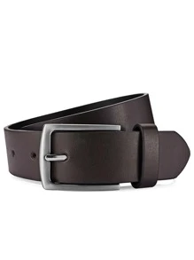 1條男士方形棕色拼針皮革扣帶，用於裝飾褲子，時尚商務中腰帶，適合日常休閒穿著