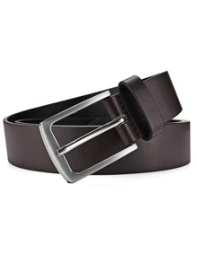 1條男士方形棕色拼針皮革扣帶，用於裝飾褲子，時尚商務中腰帶，適合日常休閒穿著