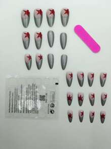 24 chiếc Móng tay dài in hình ngôi sao hạnh nhân & 1 dũa móng & 1 băng dính - Nhiều màu - Xem 2