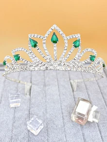 Rhinestone Crown Decor Bridal Headband - Silver - View 1