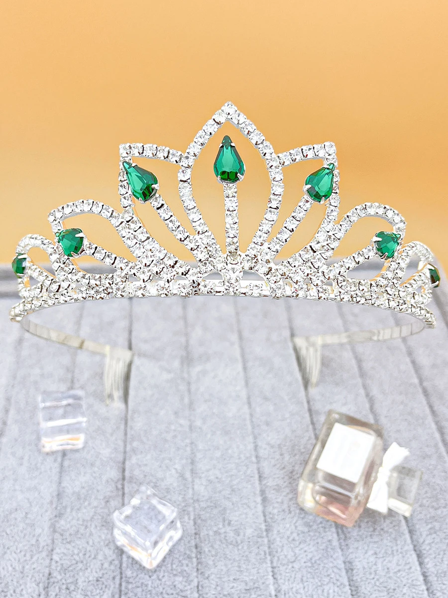 Rhinestone Crown Decor Bridal Headband - Silver - View 1