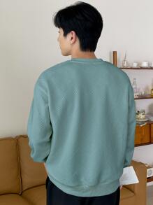 DAZY Men Letter Patched Drop Shoulder Sweatshirt,Fall Clothes - Cadet Blue - View 2