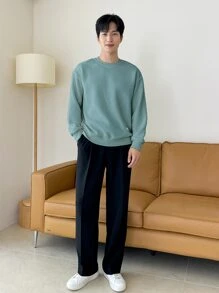 DAZY Men Letter Patched Drop Shoulder Sweatshirt,Fall Clothes - Cadet Blue - View 4