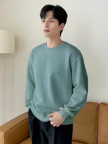 DAZY Men Letter Patched Drop Shoulder Sweatshirt,Fall Clothes - Cadet Blue - View 5