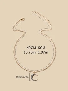 Rhinestone Moon Pendant Necklace - Yellow Gold - View 4