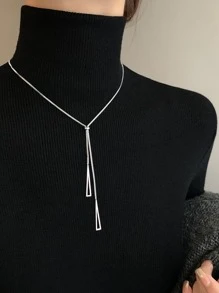 三角形吊墜Y字項鍊 - 銀色 - 查看 1
