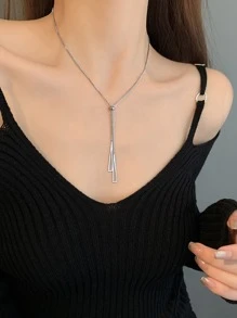 三角形吊墜Y字項鍊 - 銀色 - 查看 5