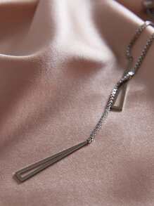 三角形吊墜Y字項鍊 - 銀色 - 查看 6