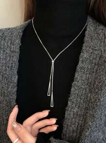 三角形吊墜Y字項鍊 - 銀色 - 查看 7
