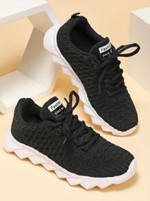 Men Letter Graphic Lace-up Front Running Shoes - Black - View 1