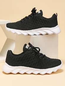 Men Letter Graphic Lace-up Front Running Shoes - Black - View 2