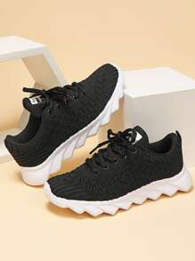 Men Letter Graphic Lace-up Front Running Shoes - Black - View 3