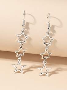 Pendientes largos con diseño de estrella - Plateado - Ver 12