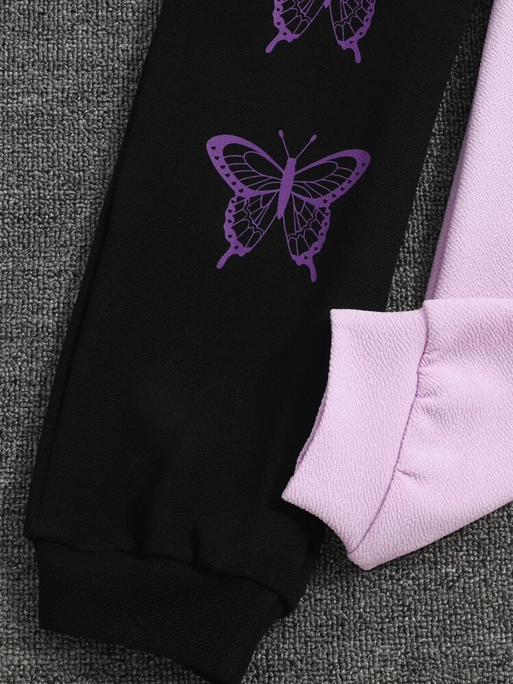Girls Two Tone Butterfly Print Hoodie & Cami Top & Sweatpants