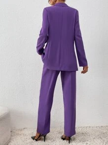 SHEIN Privé 雙排釦翻蓋細節西裝外套和褲子 - 紫色 - 查看 6
