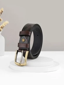 Hombres Cinturón floral en relieve con hebilla cuadrada - Café integral - Ver 4