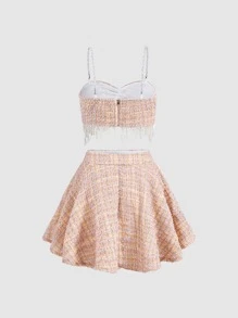 SHEIN MOD Bow Front Tweed Cami Top & Skirt Set - Multicolor - View 7