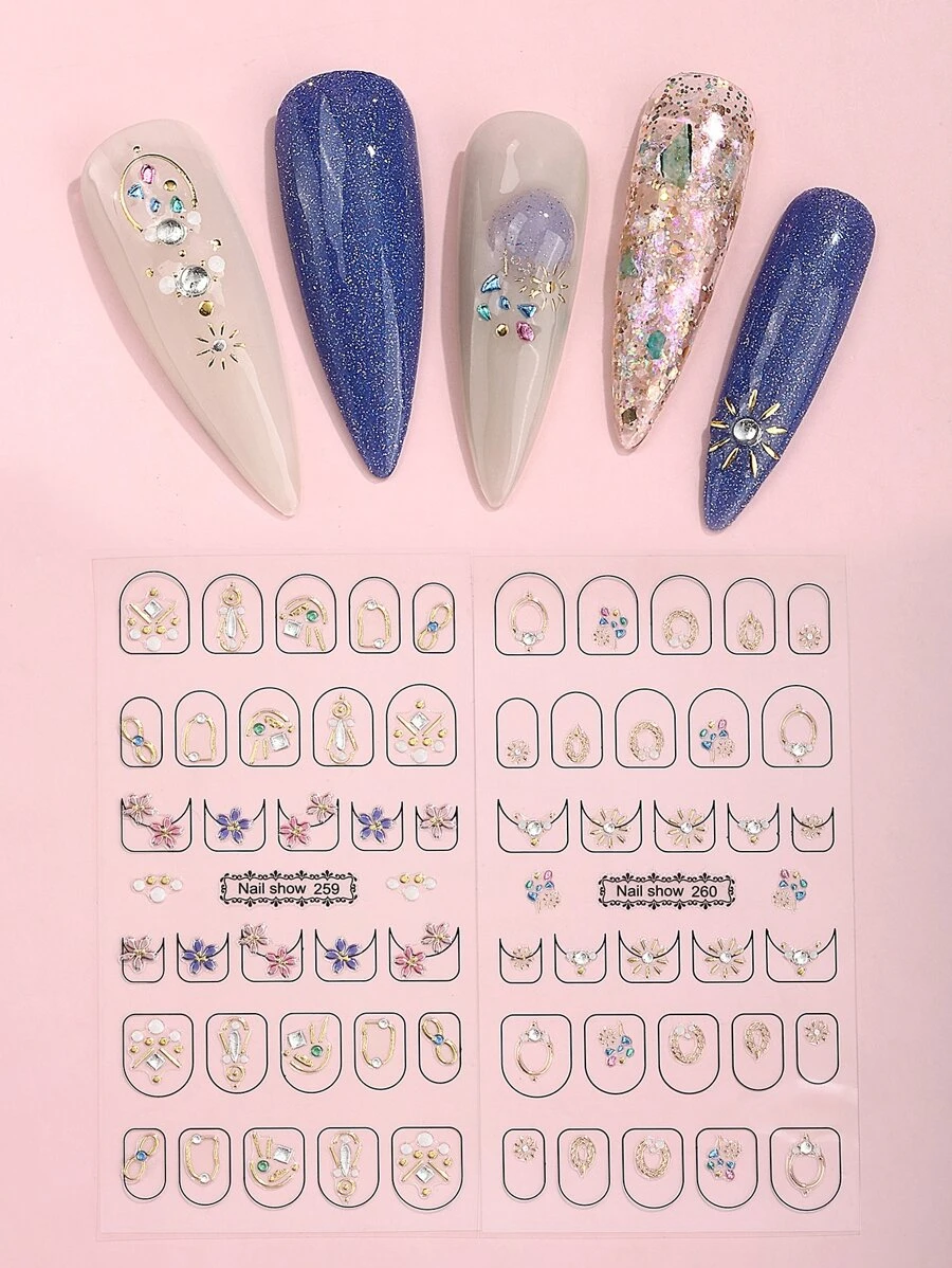 Beauty Sticker 2sheets Flower Print Nail Art Sticker - Multicolor - View 1