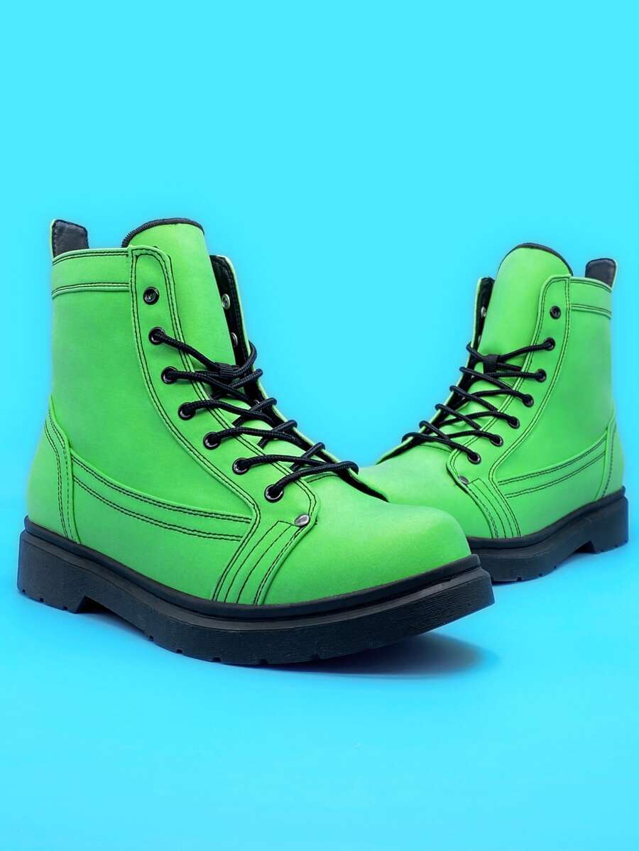 Giày boot nam màu trơn Không có dây kéo - màu xanh lá - Xem 1