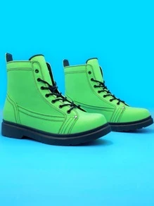 Giày boot nam màu trơn Không có dây kéo - màu xanh lá - Xem 2