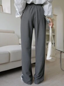 DAZY Elastic Waist Slant Pocket Pants,Teacher Pants - Grey - View 2