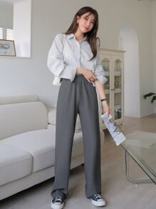 DAZY Elastic Waist Slant Pocket Pants,Teacher Pants - Grey - View 4