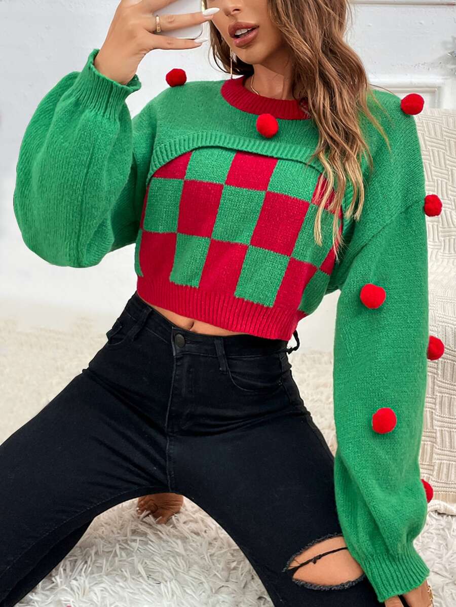 Jersey corto 2 en 1 con diseño de pompón - Verde - Ver 1