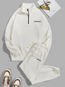 Manfinity RebelGame 男士字母刺绣运动衫和裤子，秋冬款