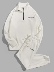 Manfinity RebelGame 男士字母刺绣运动衫和裤子，秋冬款