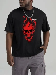 Manfinity LEGND Hombres Camiseta con estampado de cráneo y letra - Negro - Ver 1