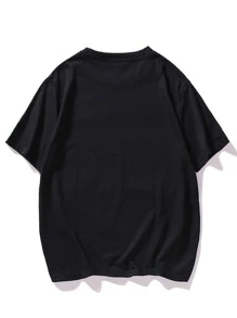 Manfinity LEGND Hombres Camiseta con estampado de cráneo y letra - Negro - Ver 2